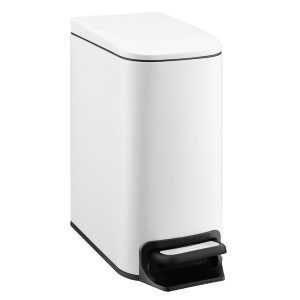 Slim Bathroom Trash Can with Soft-Close Lid, Step Pedal, 6 Liter / 1.6 Gallon Stainless Steel Garbage Can with Removable Inner Bucket, Anti-Fingerprint Finish (White)