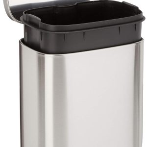 Mini Trash Can, 1.32 Gallon (5L) Smudge-Resistant Rectangular Bin with Soft-Close Lid, Step Foot Pedal, Removable Inner Bucket, Brushed Stainless Steel, Satin Nickel Finish