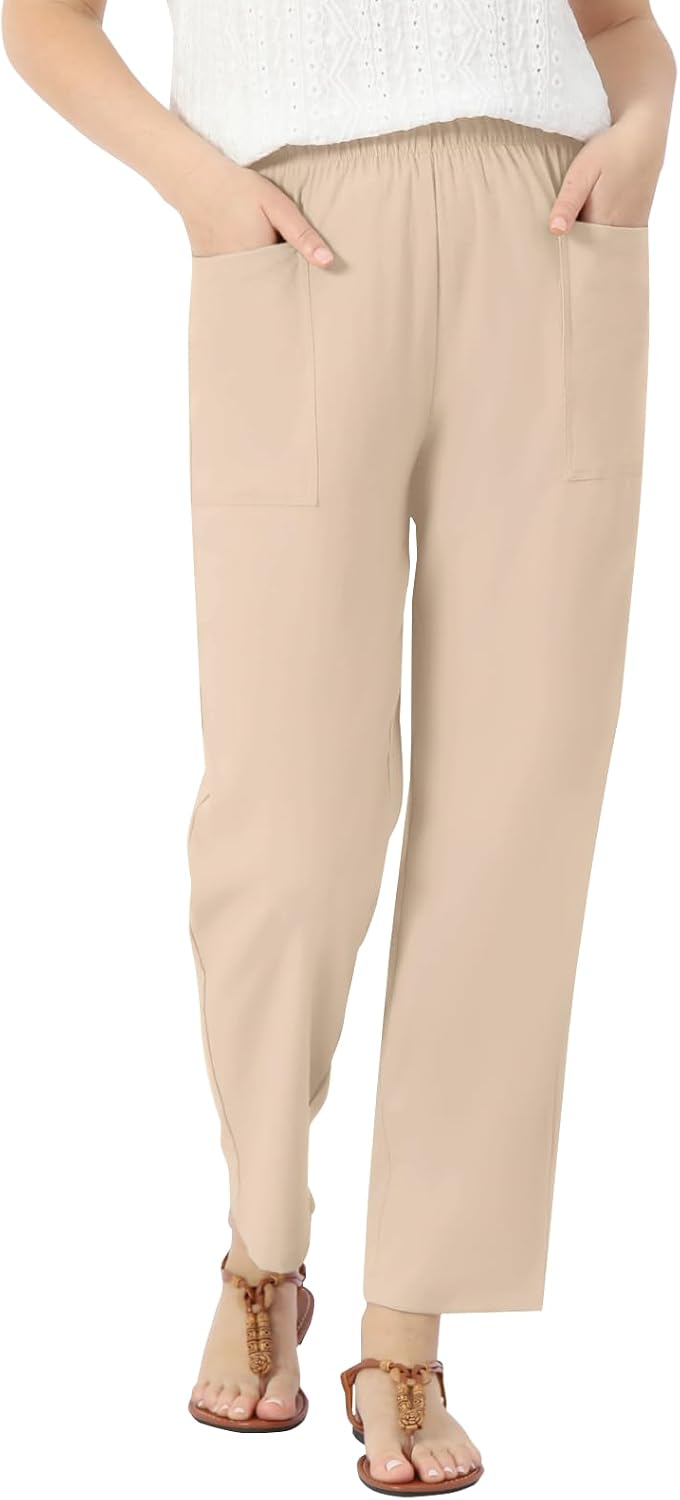 515lG5BNkYL._AC_SL1500_.jpg Linen Casual Pants for Women High Waist Elastic Summer Beach Vacation Outfits with Pockets - Image 1