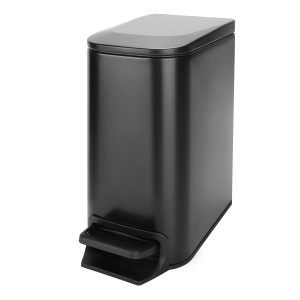 Small Bathroom Trash Can with Soft-Close Lid, Step Pedal, 6 Liter / 1.6 Gallon Stainless Steel Garbage Can with Removable Inner Bucket, Anti-Fingerprint Finish (Matt Black)