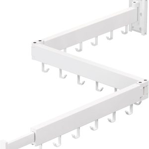 Wall-Mounted Clothes Drying Rack, Laundry Space Saver, Retractable Collapsible Tri-Fold Design (White)