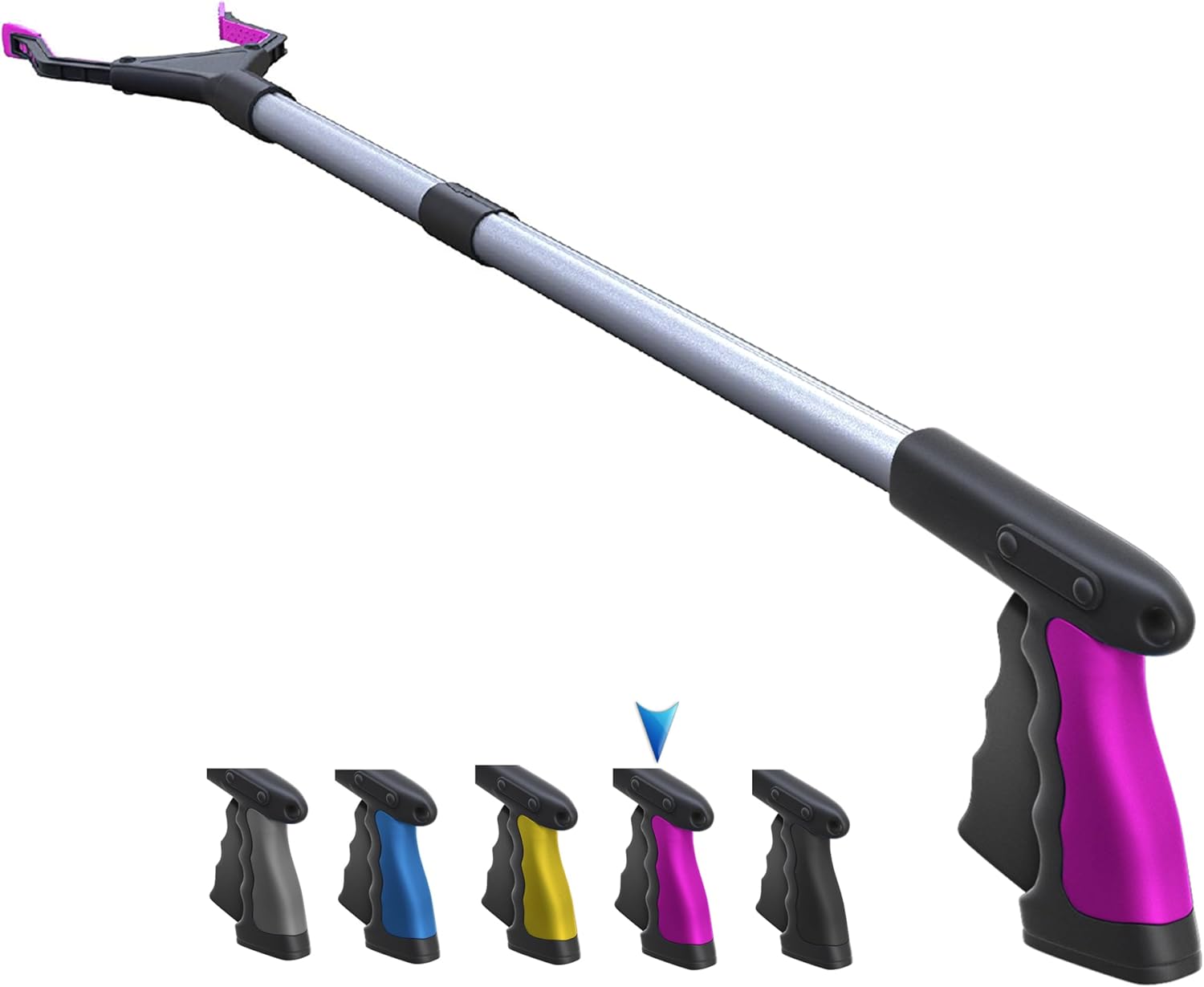 Upgrade Gripper Reacher Tool, Wide Jaw, Foldable, Steel Cable, with 96 Grip Points for Firm Grip, 32" with Magnet (Pink, 32 Inch)
