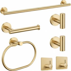 Bathroom Hardware Set, 7-Piece Brushed Gold Set with 31.5-Inch Towel Bar, Towel Racks, Towel Holder, Toilet Paper Holder, Wall Mounted (Stainless Steel)