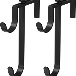 Double Pool Pole Hooks, 2-Pack Adjustable Thickened Panel Pool Fence Equipment Hooks, Metal Hangers for Hanging Tool for Vinyl Fence, Pool, Wall, Skimmers, Hose, Swimming Pool Accessories (Black)