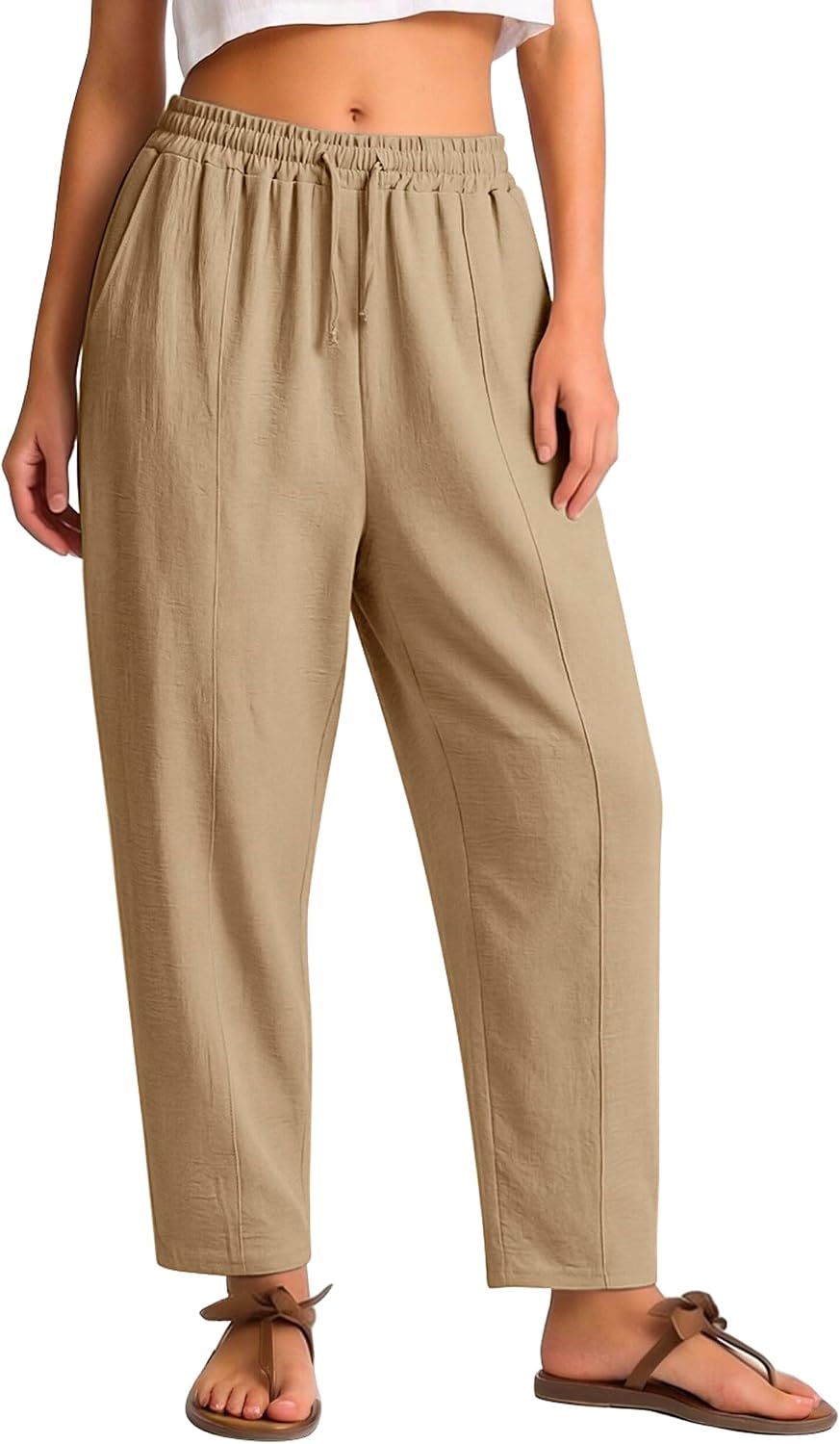 61JrZfF2UML._AC_SL1500_.jpg Women Casual Cropped Pants Loose Casual Trousers Drawstring Wide Leg Lounge Pants with Pockets - Image 1
