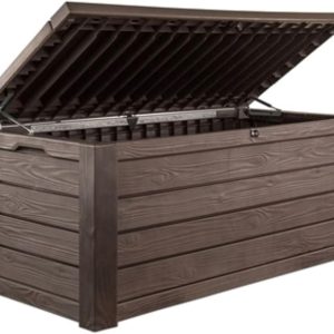 150 Gallon Resin Large Deck Box for Outdoor Storage, Patio Cushions, Garden Tools, Brown