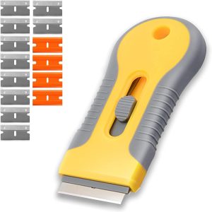 Retractable Razor Blade Scraper Tool with 15 Extra Blades, Cleaning Scraper for Removing Labels, Stickers, Decals, Paint from Glass and Stovetop