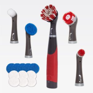 Cordless Electric Power Scrubber, 18-Piece Kit, Battery-Powered Scrub Brush, Water-Resistant, for Home, Kitchen, Bathroom, Grout, Tile, Shower, and Tub