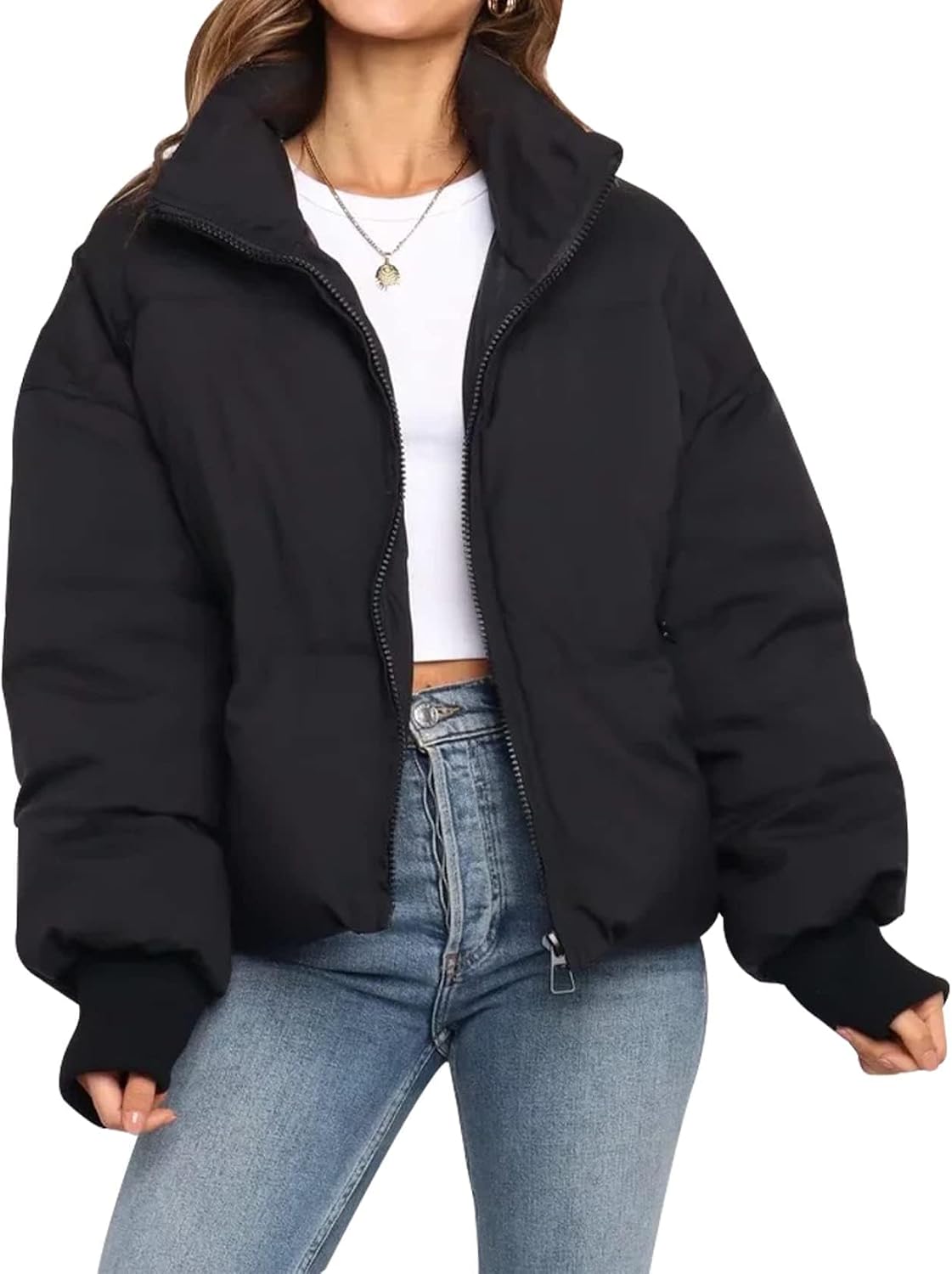 61NGMuX75ZL._AC_SL1500_.jpg Women’s Winter Cropped Puffer Jacket Coat Short Warm Quilted Jacket - Image 1