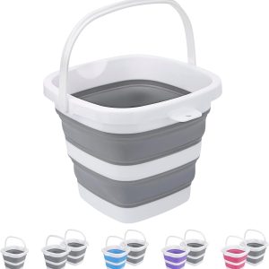 Collapsible Bucket, 5L 1.3-Gallon Small Cleaning and Car Washing Tub, Foldable Portable Plastic Pail for Camping, Beach, Outdoor, Space-Saving Square Design