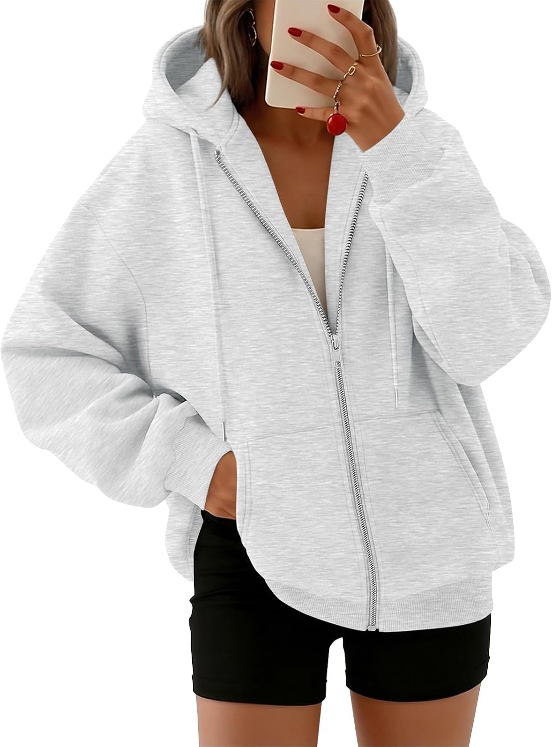 61YNXYDYyL._AC_SL1500_.jpg Women Zip Up Hoodies Oversized Sweatshirt | Spring Fall Layering Jacket with Pockets, Casual Track Outfits, Cozy Fleece Winter Clothes - Image 1
