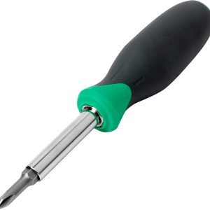 6-in-1 Multi-Bit Screwdriver and Nut Driver Tool with Cushion Grip Handle, Slotted and Phillips Bits, Multicolor