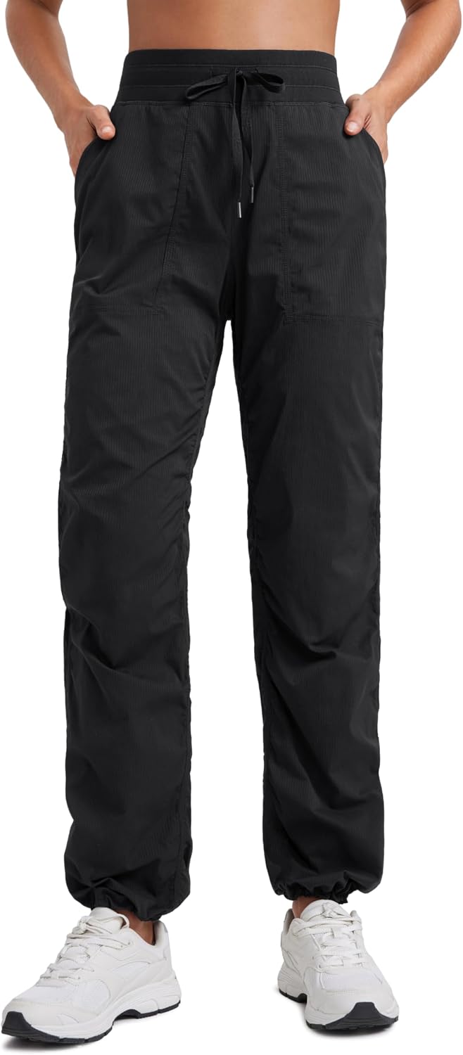 61bq5nk1esL._AC_SL1500_.jpg Lightweight Straight Leg Workout Pants for Women 28"/30"/32" - Ruched Casual Work Athletic Joggers with Pockets - Image 1