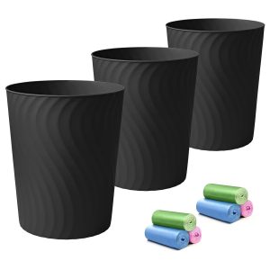 Small Trash Can, 3-Pack 1.8 Gallon Bathroom Trash Can, Slim Waste Basket, Round Garbage Can, Plastic Trash Bin for Kitchen, Dorm, Bedroom, Office, Living Room, Compact Spaces (Black)
