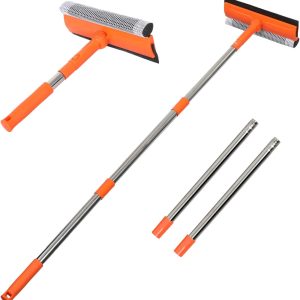 Professional Window Squeegee, 2-in-1 Squeegee with Long Stainless Steel Handle and Sponge, for Glass, Shower, Car, Gas Station Use (Sponge Style)