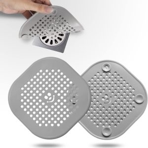 Drain Hair Catcher, 2-Pack Silicone Bathroom Accessories Shower Drain Protector, Sink Drain Strainer Hair Stopper for Shower, Kitchen, Bathroom, Tub (Grey)