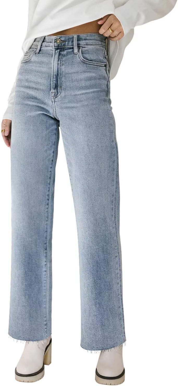 61u0LJPVCNL._AC_SL1500_.jpg Straight Leg Jeans for Women High Waisted Frayed Baggy Pants Stretchy Cropped Wide Leg Jeans - Image 1