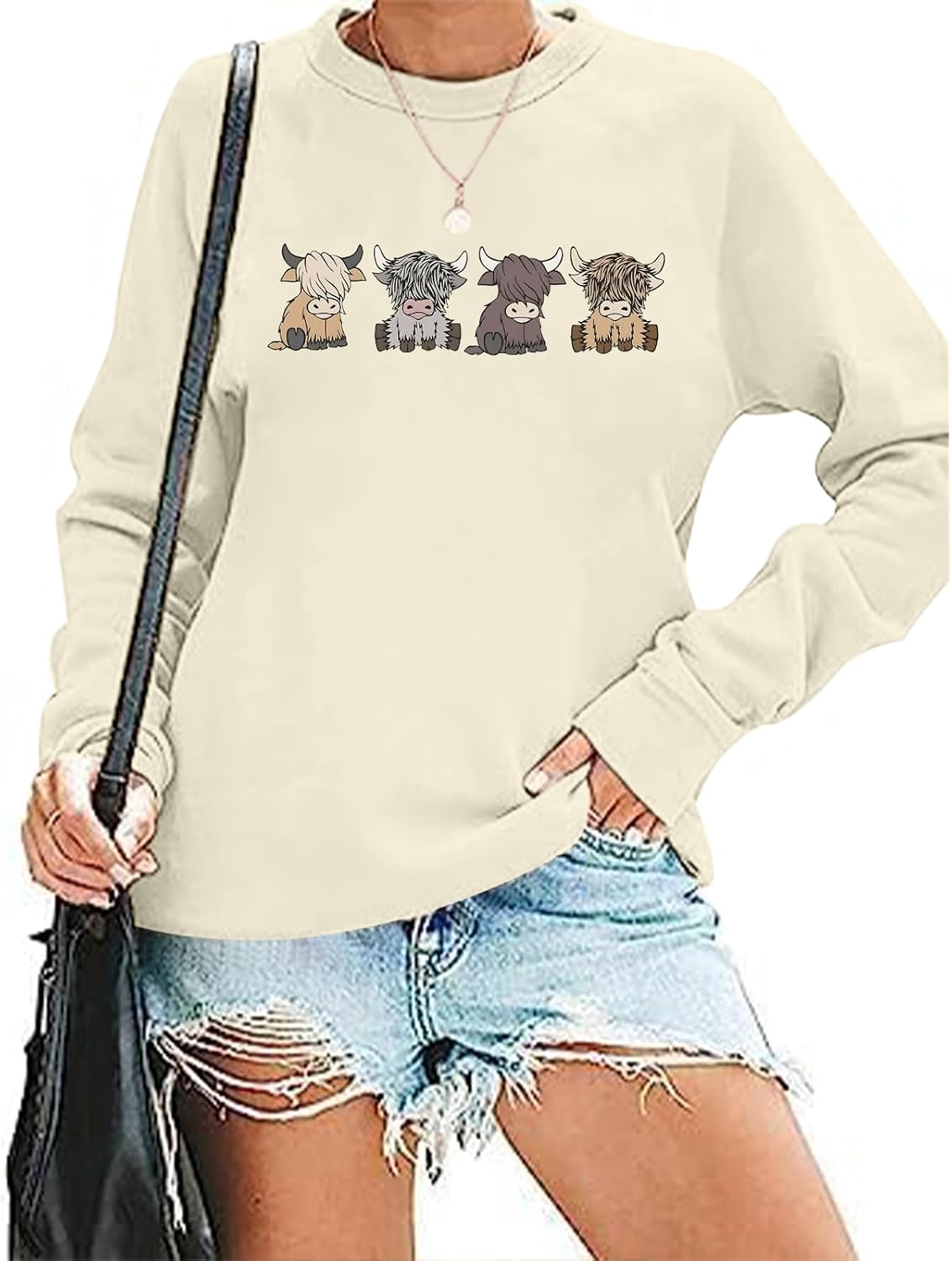61zmqZjSmBL._AC_SL1500_.jpg Women Highland Cow Sweatshirt Cute Animal Graphic Farm Pullover Country Western Casual Long Sleeve Shirts Tops - Image 1