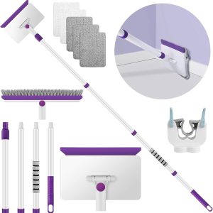 Baseboard Cleaner Tool with Handle, 60" Extendable Long Handle with 5 Reusable Pads for Cleaning Baseboards, Ceilings, Walls, Floors, Bathroom, and Kitchen