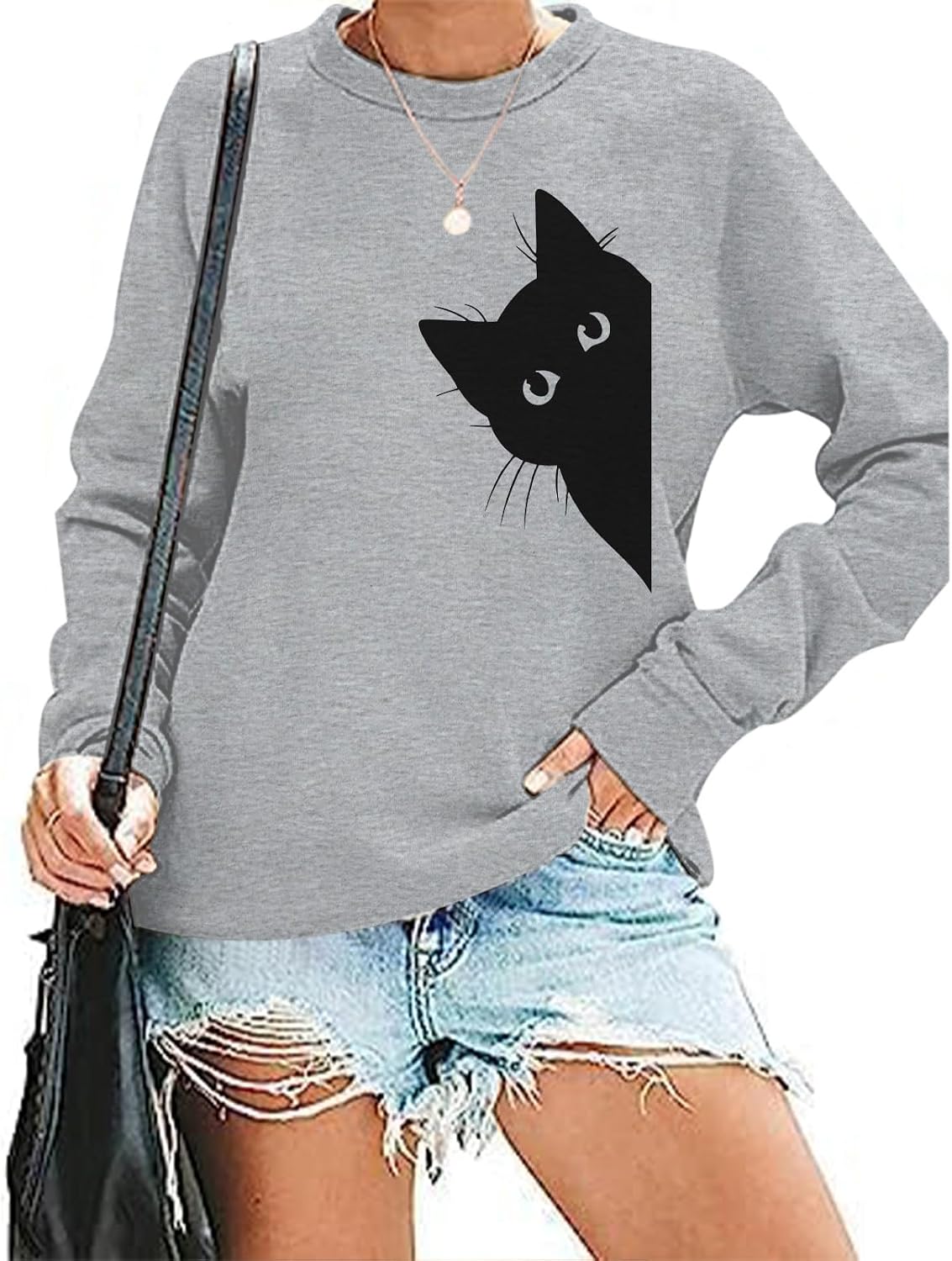 710vI5hDsL._AC_SL1500_.jpg Cat Sweatshirts for Women Graphic Print Sweatshirt Funny Long Sleeve Shirt Cute Pullover Lightweight Hoodie Tops - Image 1