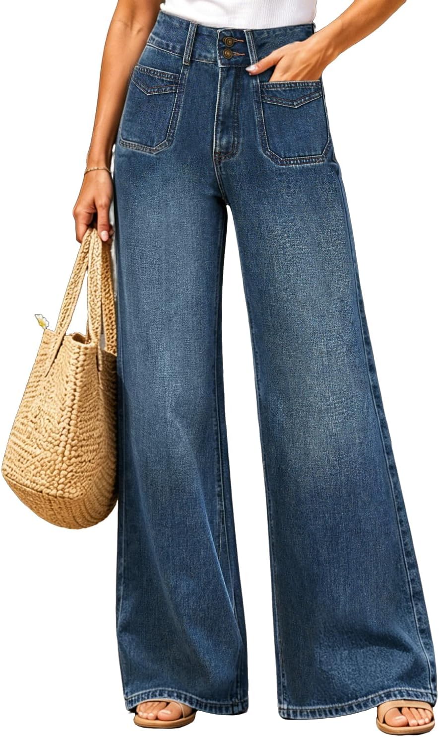 719mkbFlJbL._AC_SL1500_.jpg Women’s High Waisted Baggy Jeans – Stretchy Wide Leg Tummy Control Straight Leg Denim Pants Trendy Jeans for Women - Image 1