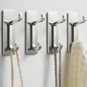 Wall Hooks for Coat and Towel, 13 lb Strong Adhesive Door Hanger, Stick-On, Brushed Nickel Finish