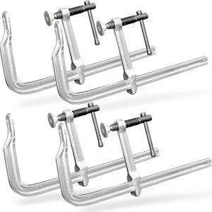 Heavy-Duty 12-Inch F-Clamps, 4-Pack, 1320 Lbs Forged Alloy Steel - 4-3/4" Deep Throat F-Style Bar Clamps for Welding, Metalworking & Fabrication, with Swivel Pad & Black-Oxide Spindle