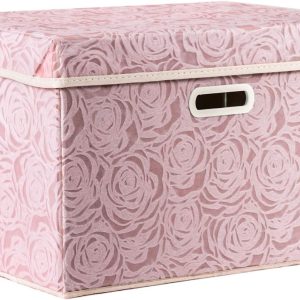 Larger Collapsible Storage Bin with Lid, Fabric Decorative Storage Box Cube Organizer with Handles and Divider, for Bedroom, Closet, Living Room (Pink, 17.7x11.8x11.8 Inch)