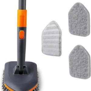Tile and Tub Scrubber Brush with 3 Different Function Cleaning Heads and 56" Extendable Long Handle, No-Scratch Shower Scrubber for Bathroom, Kitchen, Toilet, Wall, Bathtub, Sink (Grey)