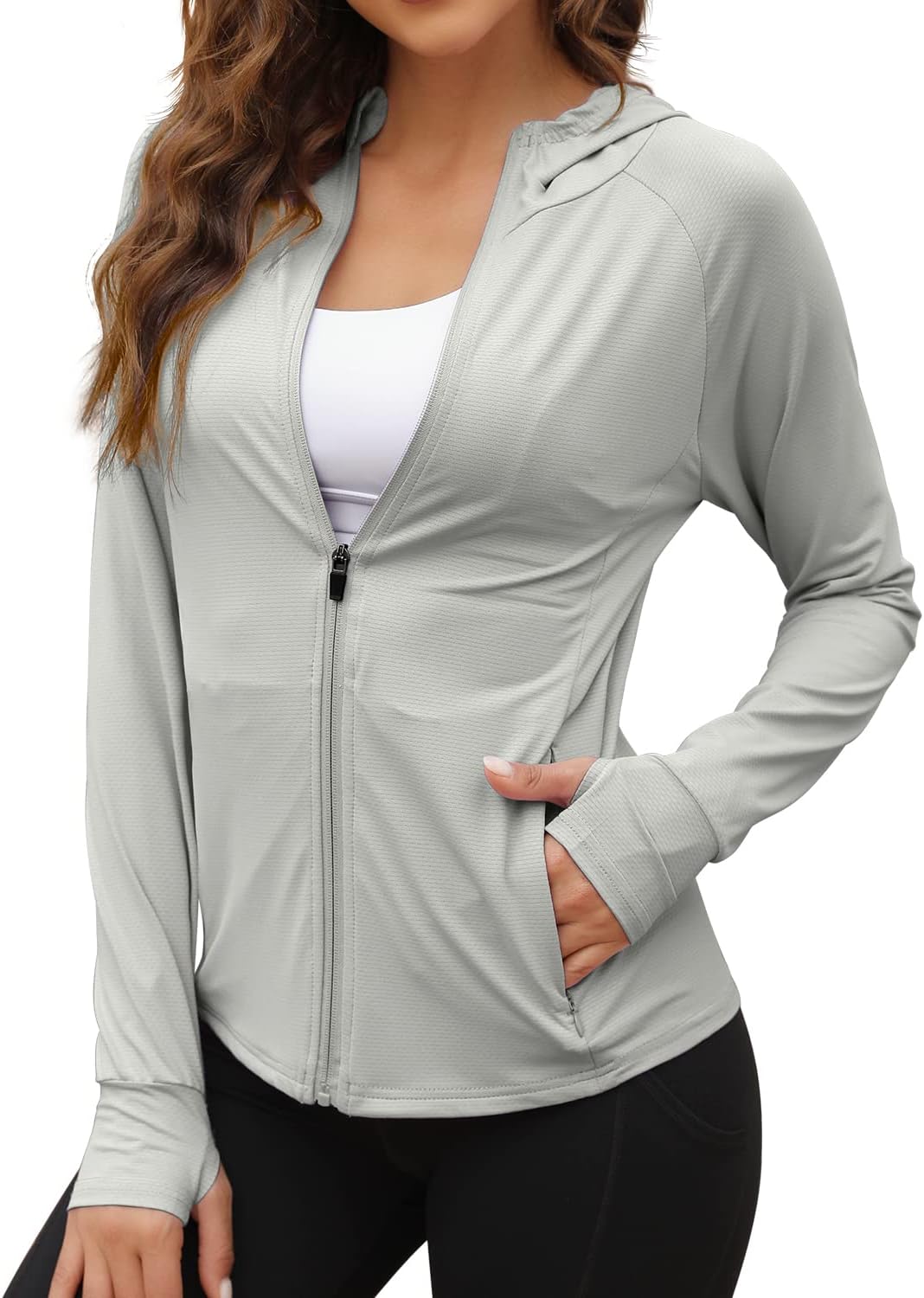 71YO-oSq3bL._AC_SL1500_.jpg Women UPF 50+ Sun Protection Jacket Hoodie Sun Shirts Hiking Running Athletic Shirt - Image 1
