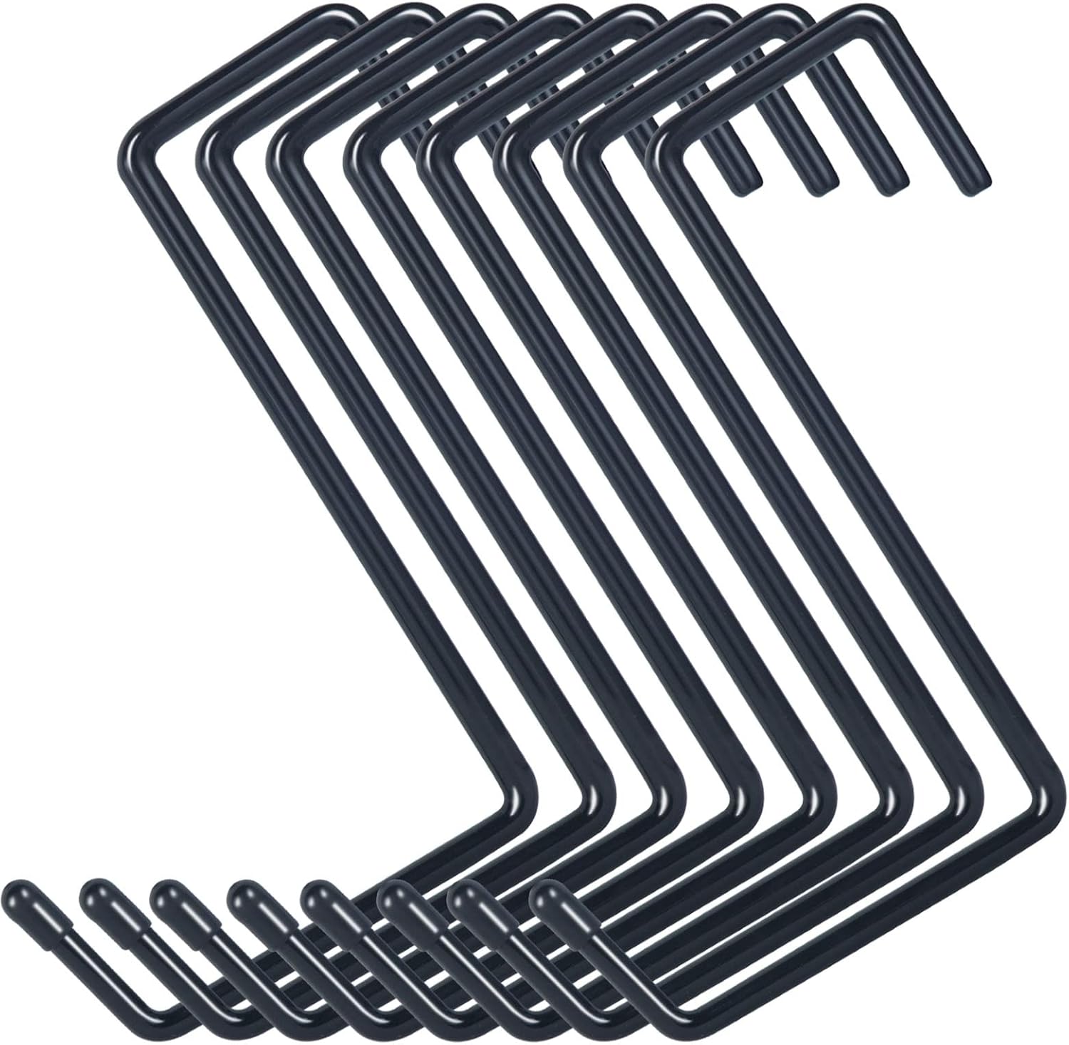 Heavy Duty Vinyl Coated Hooks for Hanging and Organizing, 8-Pack Large Ladder Hooks, Garage Bike and Tool Hanger (Black)