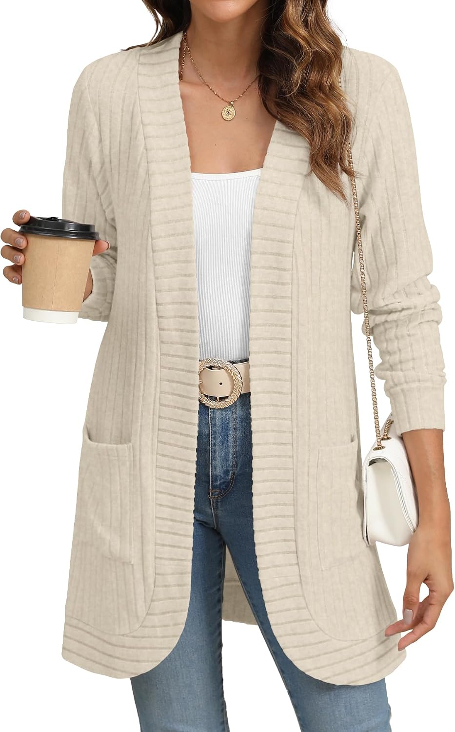 71giY2ygZL._AC_SL1500_.jpg Cardigan Sweaters for Women Long Sleeve Open Front with Pockets | Long Cardigans for Women Lightweight Soft Casual Dressy Loose Fit Cardigan Sweater with Pockets for Work and Office - Image 1