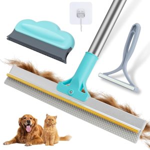 Carpet Rake for Pet Hair Removal, Reusable Pet Hair Remover Broom, Dog & Cat Hair Remover Scraper Rake with 54" Adjustable Long Handle, 3-Piece Carpet Brush Rake for Rugs, Mats, Couch, Furniture