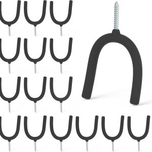 Screw-in U-Hooks Wall Organizers, 16-Pack Utility Hangers with 20 lb Capacity for Garden Tools, Mops, Brooms, Rakes, Hoses, Extension Cords and Home Items