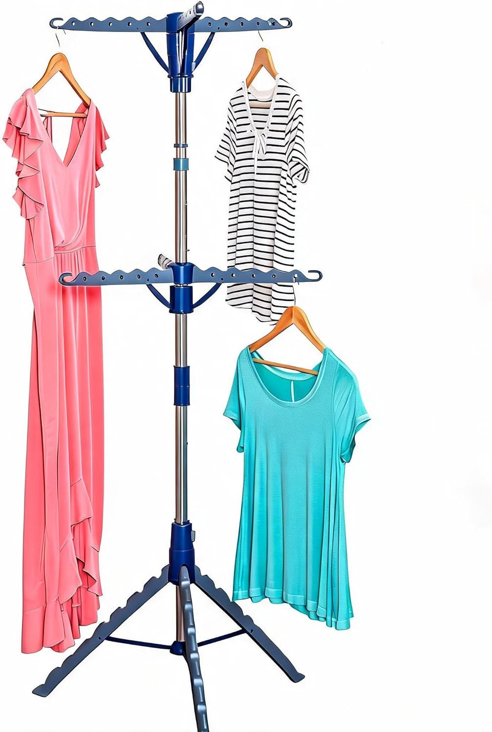 2-Tier 73-Inch Collapsible Tripod Drying Rack, Heavy-Duty Chrome Steel Laundry Stand, Holds 30 Garments, Portable Foldable for Indoor & Outdoor Use