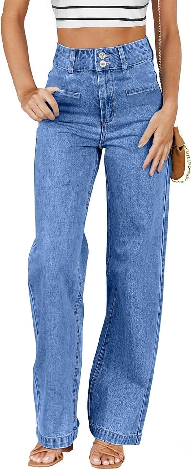 71vYiBlMNGL._AC_SL1500_.jpg Women Jeans High Waisted Straight Leg Stretchy Jeans Trendy Loose Wide Leg Denim Pants with Pockets - Image 1