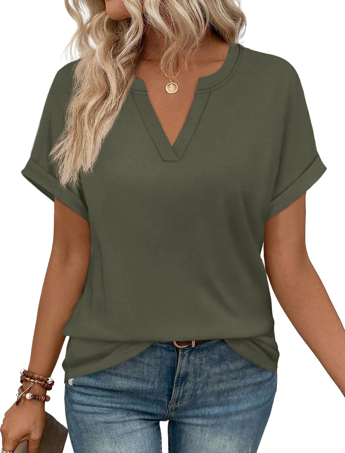 71yUc9Pq6RL._AC_SL1500_.jpg Women Blouses Spring Tops Short Sleeve Shirts Dressy Casual Summer Vacation Fashion Clothing - Image 1