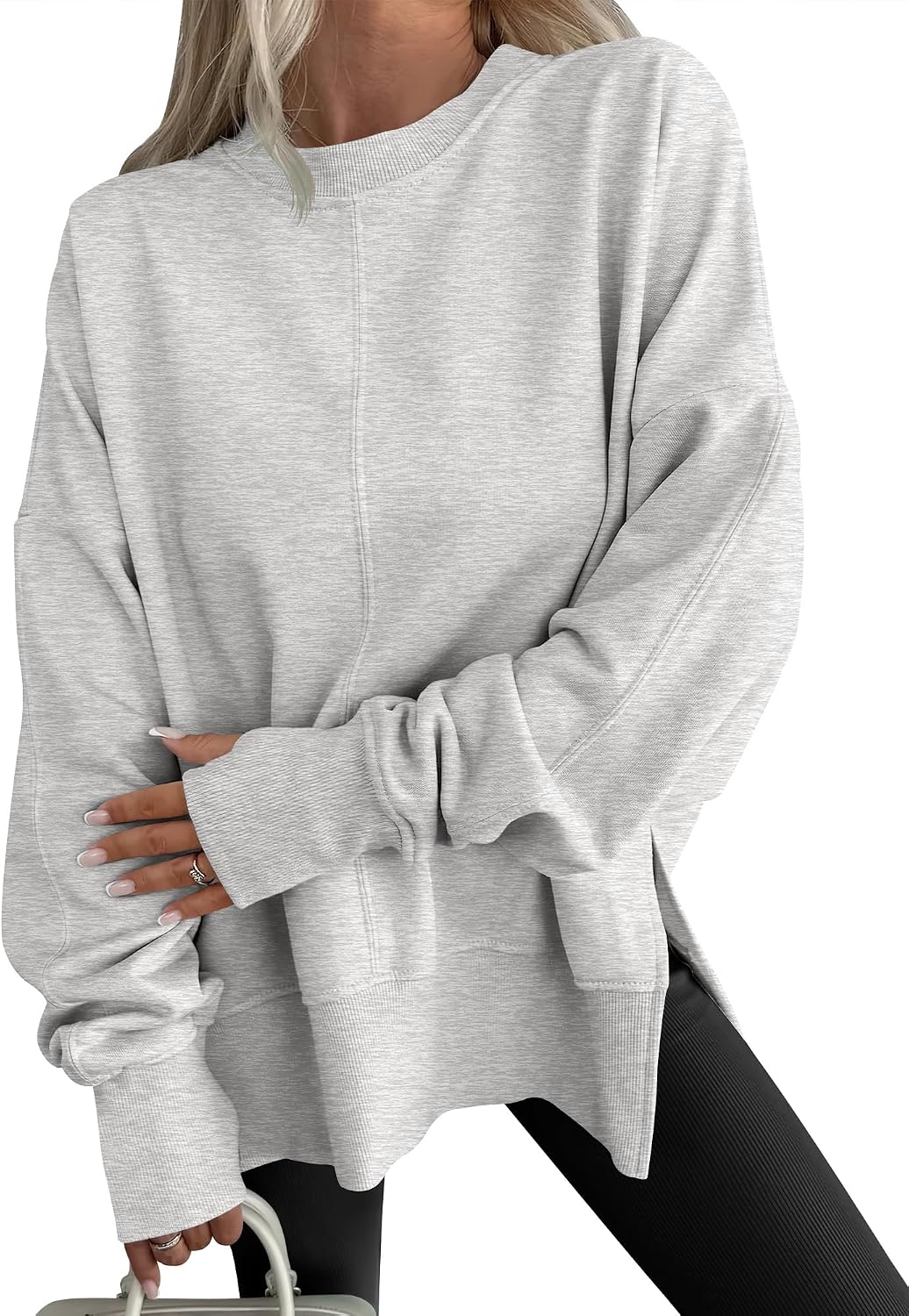 816Nbgn6NNL._AC_SL1500_.jpg Women Oversized Sweatshirts Thumbhole Long Sleeve Hoodies Shirts Fall Side Slit Pullover Top Teen Y2k Outfits - Image 1