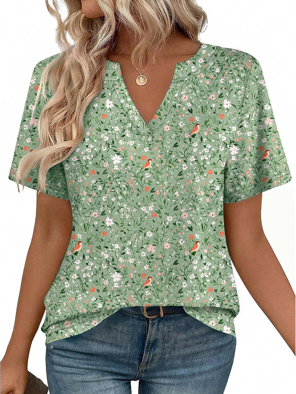 81OLybvVL._AC_SL1500_.jpg Women Tops Short Sleeve V Neck Tee Shirts Cute Dressy Casual Clothing Business Work Blouse - Image 1