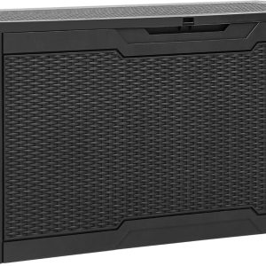 100 Gallon Outdoor Storage Box, Large Water-Resistant Resin Deck Box, Lockable Container for Patio, Garden, Cushions, Tools, Equipment (Black)