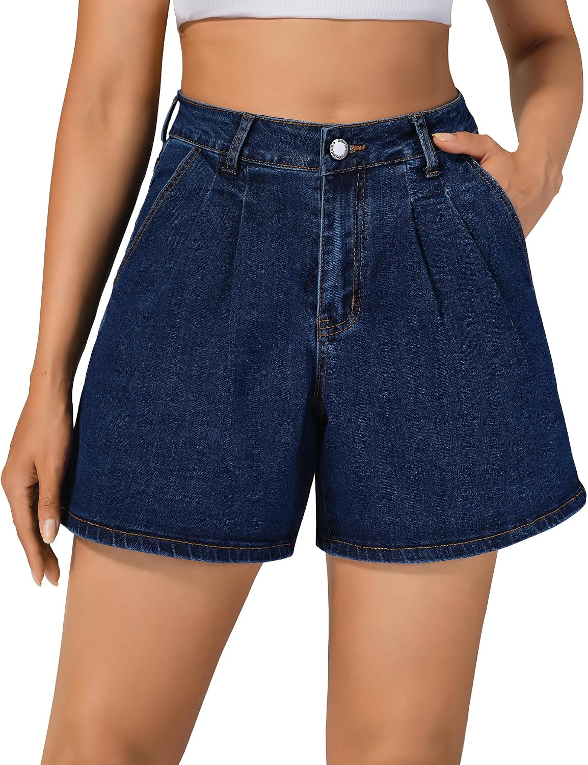81m-vVRD8oL._AC_SL1500_.jpg Women’s Wide Leg Denim High Waisted Stretchy Loose Jean Shorts - Image 1