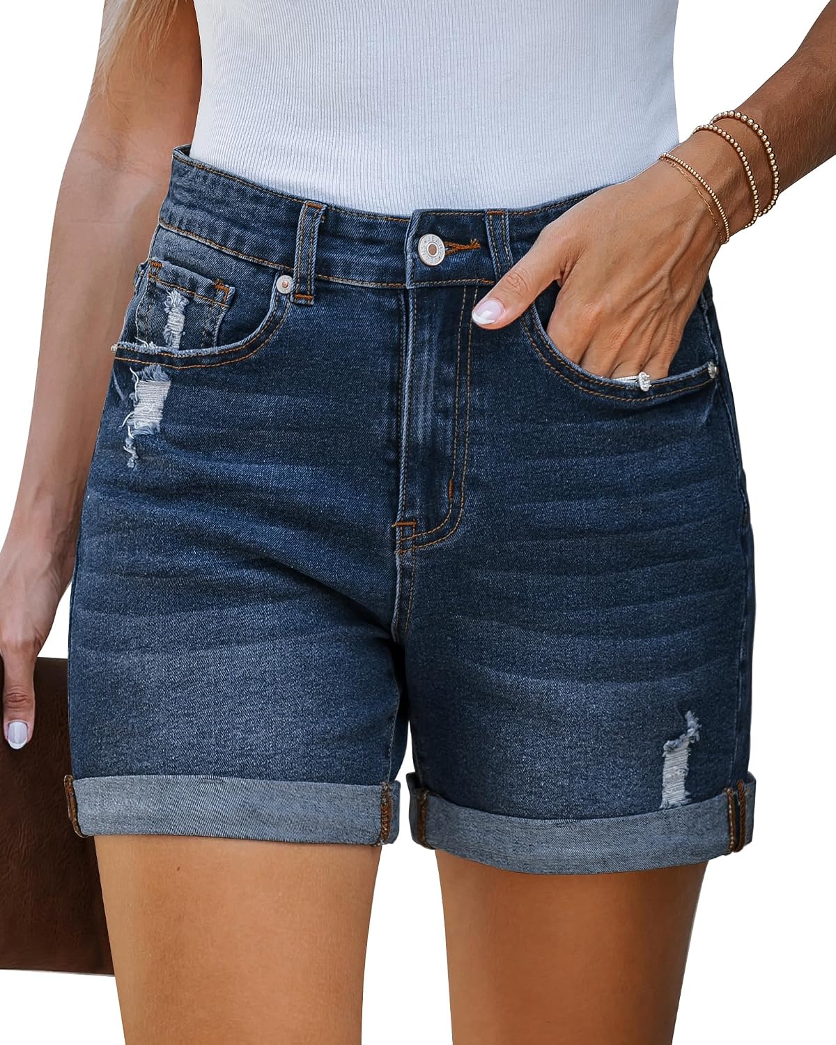 81rpKapBZcL._AC_SL1500_.jpg Jean Shorts Women Stretchy High Waisted Ripped Denim Shorts with Pockets Trendy Distressed Cut Off Shorts - Image 1
