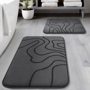 Memory Foam Bathroom Rugs Set of 2, Extra Thick Ultra Soft Absorbent Bath Mat Set, Non-Slip Machine Washable for Tub, Shower, Home Decor (32"x20" + 24"x17", Dark Grey)