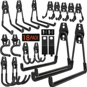Garage Hooks Heavy Duty, 18-Pack with Anti-Slip Coating, for Hanging Bike, Ladder, Garden Tools, Hose