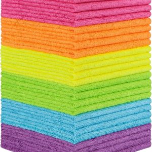 Microfiber Cleaning Cloth, 24-Pack Highly Absorbent Reusable Rags, Lint-Free Towels for House, Kitchen, Car Care, 12x11 Inches