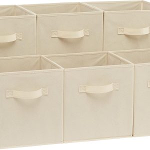 Collapsible Fabric Storage Cubes with Handles, Sturdy Storage Bins for Organization, 10.5" x 10.5" x 11", Beige, 6-Pack