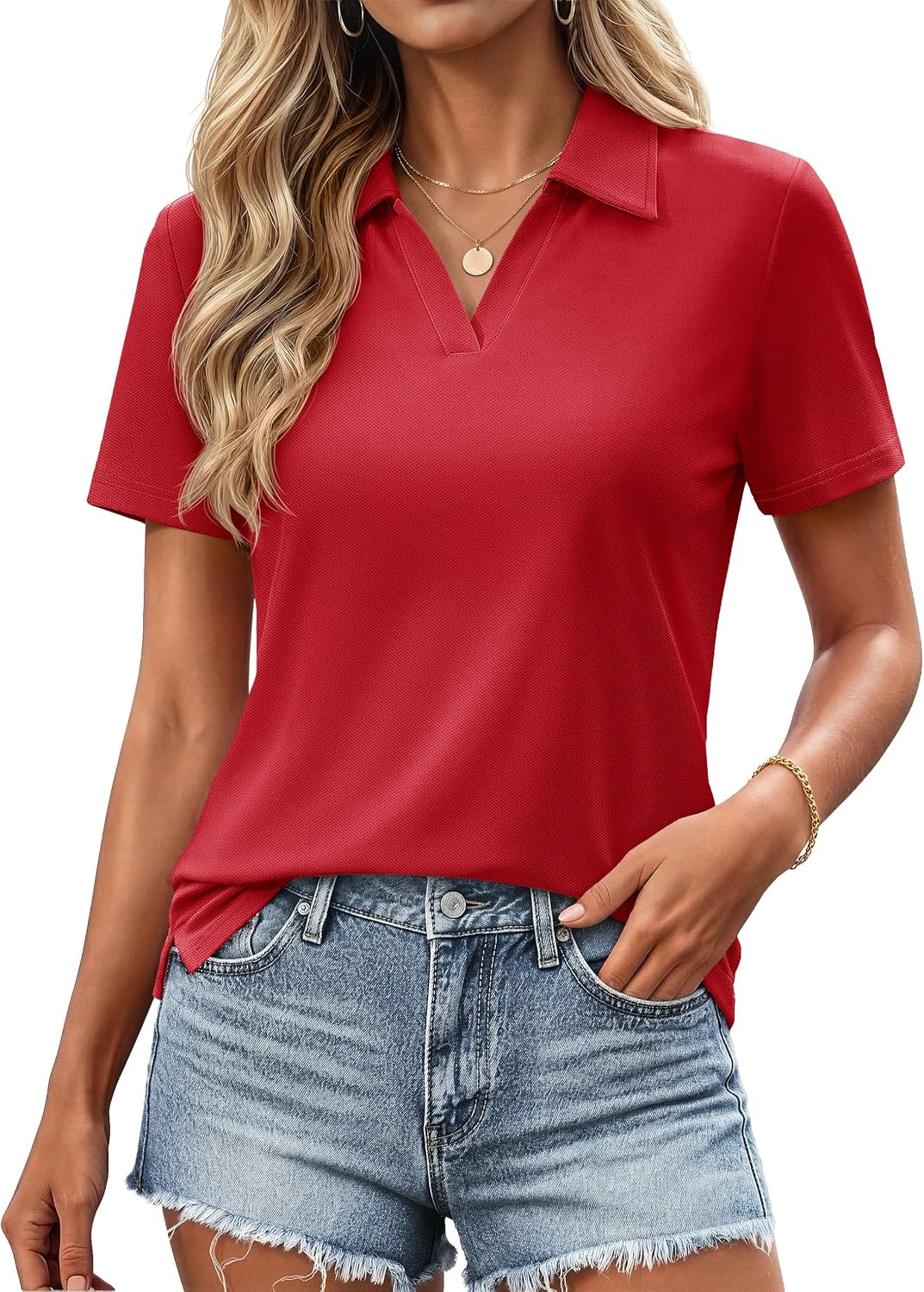 91UxWHPmcNL._AC_SL1500_.jpg Women Polo Shirts Short Sleeve V Neck Business Casual Tops Collared Cotton Golf Polos Work Summer Tees - Image 1