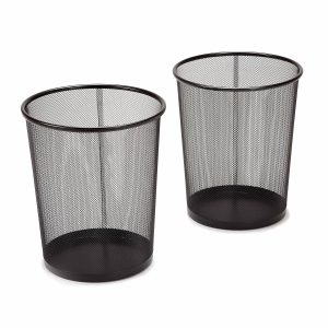 Steel Mesh Round Trashcan Wastebasket for Trash or Recycle in Home, Office, or Garage, 6 Gallon, 2-Pack (Black)
